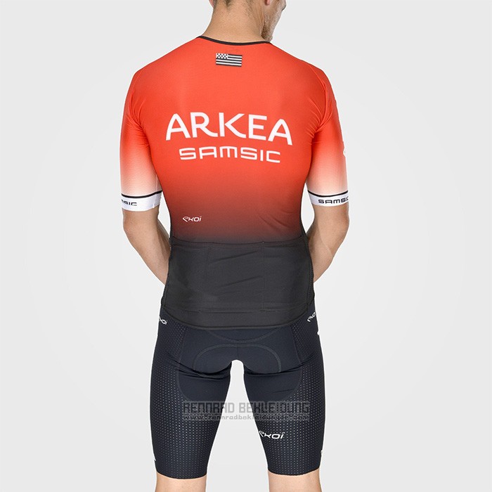 2022 Fahrradbekleidung Arkea Samsic Shwarz Rot Trikot Kurzarm und Tragerhose